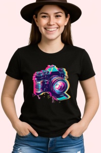 Tricou Camera foto moderna in stil graffiti neon Copii | Dama | Barbat, culoare negru - Img 3