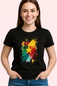 Tricou Cameroon Steag Splash Art, Copii | Dama | Barbat, culoare negru