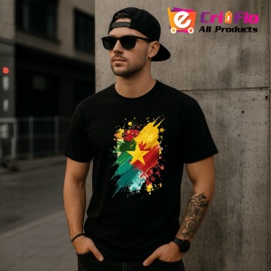 Tricou Cameroon Steag Splash Art, Copii | Dama | Barbat, culoare negru - Img 6