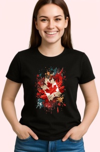 Tricou Canada Steag Splash Art, Copii | Dama | Barbat, culoare negru - Img 4
