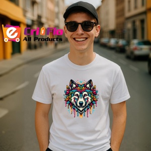Tricou Cap de lup cu inima si flori stil modern Copii | Dama | Barbat - Img 5