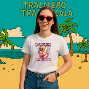 Tricou Cappuccina Ballerina Pink ** Tralalero Tralala Copii | Dama | Barbat - Img 11