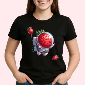 Tricou Capsuna amuzanta de vara astronaut, Fructe, Copii | Dama, culoare negru - Img 2