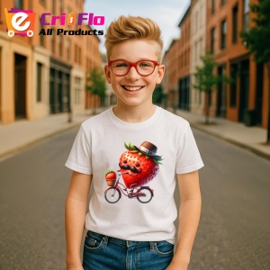 Tricou Capsuna amuzanta de vara pe bicicleta, Fructe, Copii | Dama - Img 5