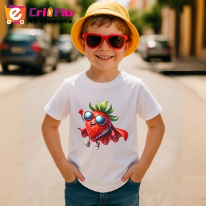 Tricou Capsuna amuzanta de vara super erou, Fructe, Copii | Dama - Img 3