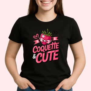 Tricou Capsuna Coqueta si draguta, Fructe, Copii | Dama, culoare negru - Img 2