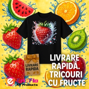 Tricou Capsuna si valuri reci, Fructe, Copii | Dama, culoare negru - Img 12