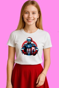 Tricou Captain America Christmas Cu Scut, din bumbac 100%, tricou alb, Copii | Dama | Barbat - Img 3