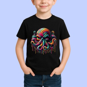 Tricou Caracatita stil graffiti cu tentacule dinamice Copii | Dama | Barbat, culoare negru - Img 3