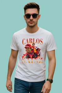 Tricou Carlos Sainz Colaj Rosu Portocaliu Formula 1, Copii | Dama | Barbat - Img 2