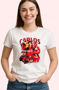 Tricou Carlos Sainz Poster Portret Rosu Ferrari Formula 1, Copii | Dama | Barbat - Img 4