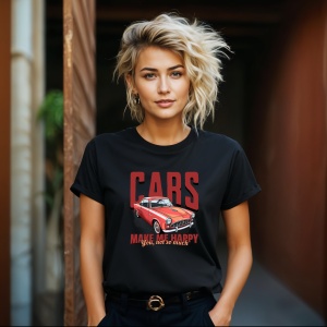 Tricou Cars Make Me Happy Negru, Copii | Dama | Barbat - Img 14