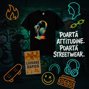 Tricou Casti colorate care se topesc Negru, Copii | Dama | Barbat - Img 4