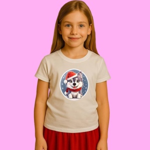 Tricou Catel Husky Cu Caciula De Mos, din bumbac 100%, tricou alb, Copii | Dama | Barbat - Img 1