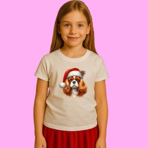 Tricou Cavalier King Charles Craciun Ginger, din bumbac 100%, tricou alb, Copii | Dama | Barbat