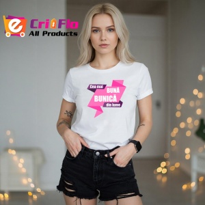 Tricou Cea Mai Buna Bunica Roz, din bumbac 100%, tricou alb, Dama | Barbat - Img 2