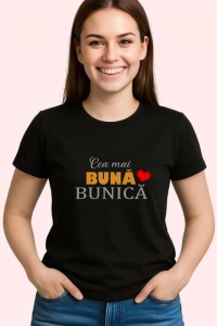 Tricou Cea Mai Buna Bunica V5 Inima Rosie, din bumbac 100%, tricou negru Dama | Barbat - Img 2