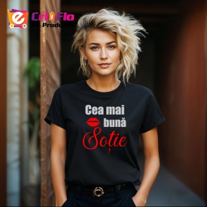 Tricou Cea Mai Buna Sotie Rosu, din bumbac 100%, tricou negru, Dama | Barbat - Img 1