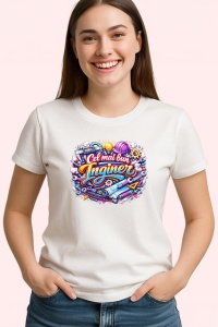 Tricou Cel Mai Bun Inginer Design Tehnic V2, din bumbac 100% , tricou alb pentru Dama | Barbat