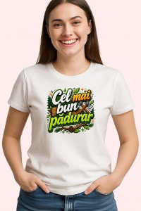 Tricou Cel Mai Bun Padurar Topor Lemn V2, din bumbac 100% , tricou alb pentru Dama | Barbat - Img 2
