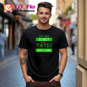 Tricou Cel Mai Iubit Tatic Din Lume Verde, din bumbac 100%, tricou negru Barbat - Img 3
