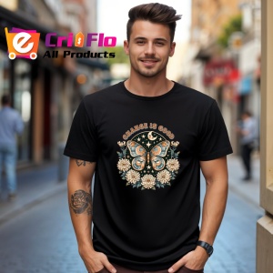 Tricou Change is good fluturi cu luna si flori design dark boho Copii | Dama | Barbat, negru - Img 5