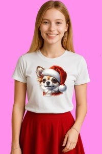 Tricou Chihuahua Craciun Portret, din bumbac 100%, tricou alb, Copii | Dama | Barbat - Img 3