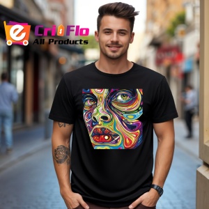Tricou Chip uman cu contururi colorate abstracte Copii | Dama | Barbat, culoare negru - Img 6