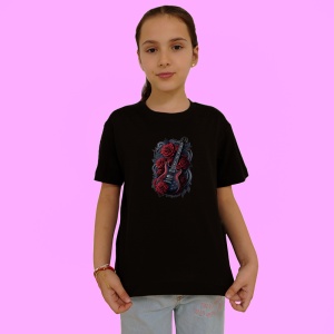 Tricou Chitara Flori Trandafiri Rock, Copii | Dama | Barbat, culoare negru - Img 3