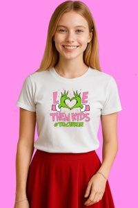 Tricou Christmas Grinch I Love Them Kids Teacher Life, din bumbac 100%, tricou alb, Copii | Dama | Barbat - Img 3