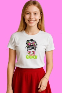 Tricou Christmas Messy Bun Mama Grinch For Cricut, din bumbac 100%, tricou alb, Copii | Dama | Barbat - Img 3