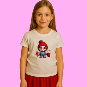 Tricou Chucky Christmas Chibi Cu Cana Mare, din bumbac 100%, tricou alb, Copii | Dama | Barbat - Img 2