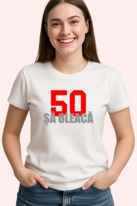 Tricou Cifra 50 Design Rosu Pe Negru Aniversare, din bumbac 100% , tricou alb pentru Dama | Barbat