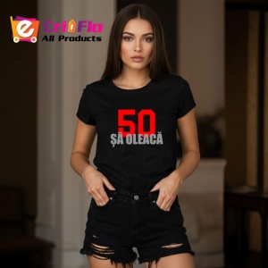 Tricou Cifra 50 Design Rosu Pe Negru Aniversare, din bumbac 100%, tricou negru Dama | Barbat - Img 3