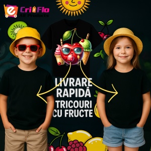 Tricou Cireasa de vara amuzanta inghetata, Fructe, Copii | Dama, culoare negru - Img 6