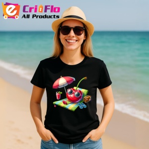 Tricou Cireasa de vara amuzanta la plaja, Fructe, Copii | Dama, culoare negru - Img 11