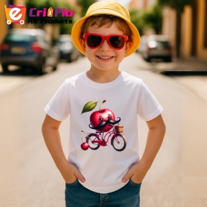 Tricou Cireasa de vara amuzanta pe bicicleta, Fructe, Copii | Dama - Img 3