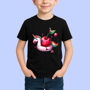Tricou Cireasa de vara amuzanta pe poney, Fructe, Copii | Dama, culoare negru