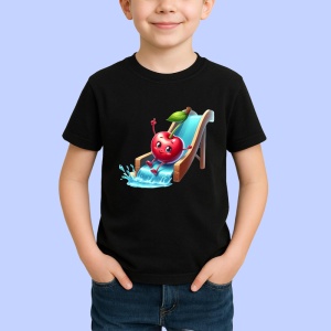 Tricou Cireasa de vara amuzanta pe topogan, Fructe, Copii | Dama, culoare negru