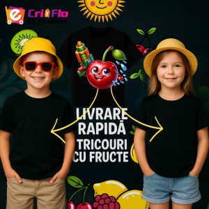 Tricou Cireasa de vara amuzanta pistol cu apa, Fructe, Copii | Dama, culoare negru - Img 6