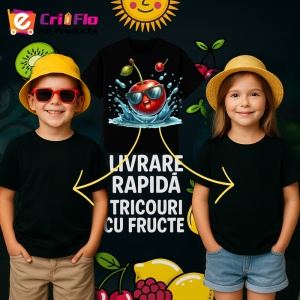 Tricou Cireasa de vara amuzanta sarind in apa, Fructe, Copii | Dama, culoare negru - Img 6