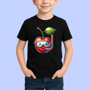 Tricou Cireasa de vara amuzanta scafandru, Fructe, Copii | Dama, culoare negru