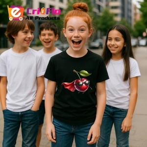 Tricou Cireasa de vara amuzanta super erou, Fructe, Copii | Dama, culoare negru - Img 5