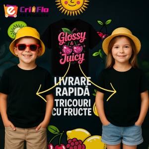Tricou Cireasa Lucioasa si zemoasa, Fructe, Copii | Dama, culoare negru - Img 6