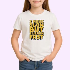 Tricou Citat Motivational Invatare Lenta Progres Rapid, din bumbac 100% , tricou alb pentru Copii | Dama | Barbat