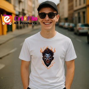 Tricou Clovn inflacarat cu par rosu si zambet larg fundal alb Copii | Dama | Barbat - Img 5