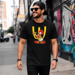 Tricou Clovnul Ronald Burger Logo Galben Urban Fast Food Mashup, din bumbac 100%, tricou negru, Copii | Dama | Barbat - Img 5