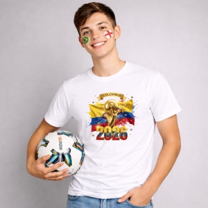 Tricou Colombia World Cup 2026 Fifa V2, din bumbac 100%, tricou alb, Copii | Dama | Barbat - Img 3
