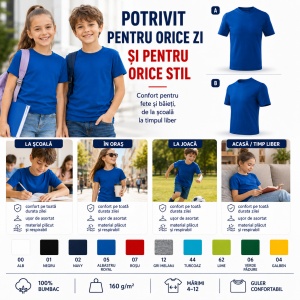 Tricou Copii Clasic Basic Free – Băiat și Fată, 100% Bumbac, Confortabil - Img 6