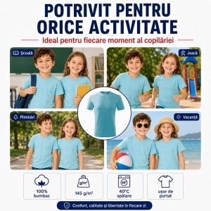 Tricou Copii Classic New Malfini – 100% Bumbac, Mânecă Scurtă, Fete și Băieți, 18 Culori - Img 5